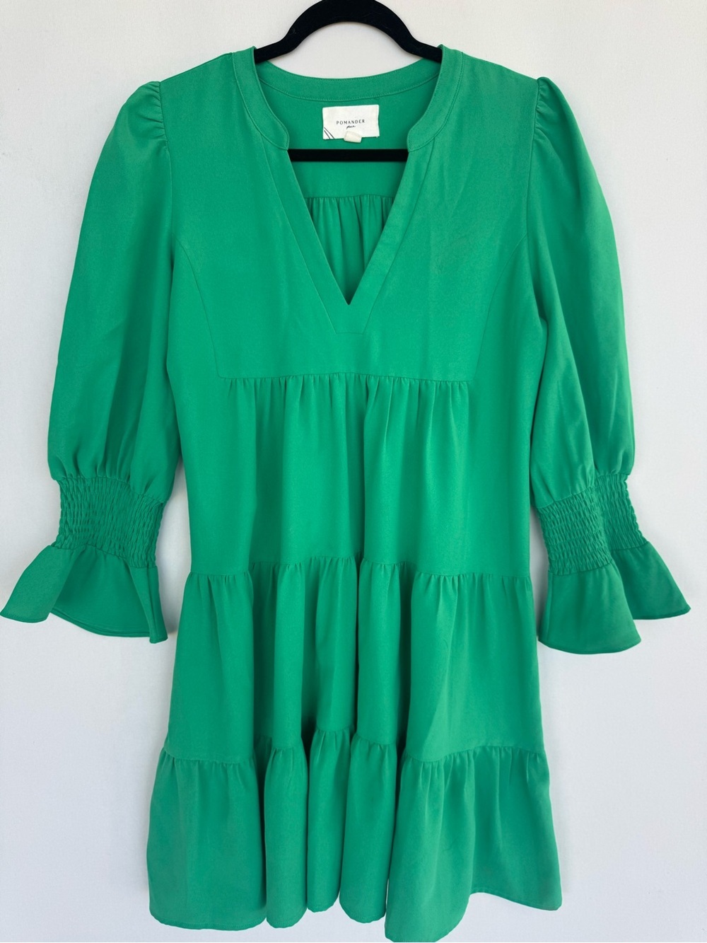 Pomander Place Emerald Green Tiered V-Neck Mini Shift Dress - Picture 13 of 13